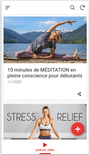 interface principale d'une application podcast video avec appsheet