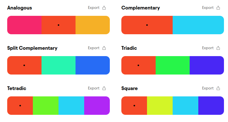 Exemple de palettes de couleurs sur le site htmlcolorcodes.com