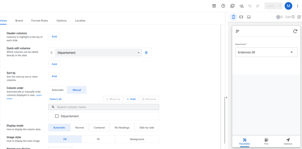 quick edit columns dans appsheet