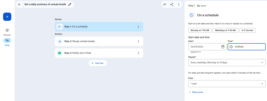 présentation de la fenêtre de programmation d'un flow dans workspace studio