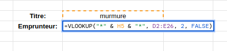 exemple d'une recherche d'un mot quelconque avec vlookup