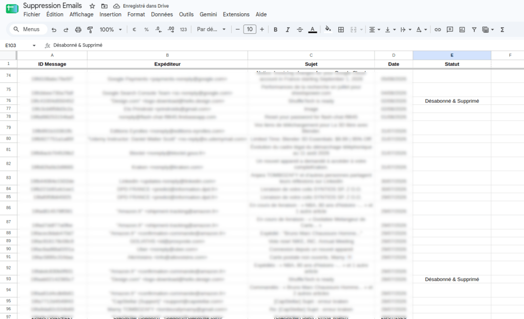 Mise à jour du statut dans google sheets