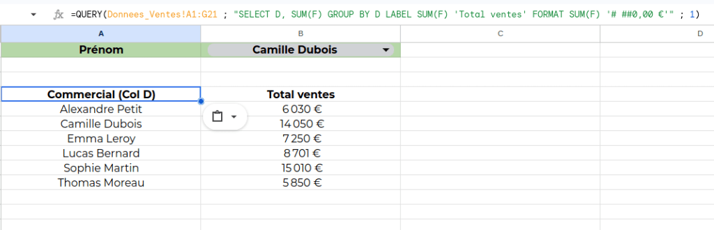 Utilisation des clauses Label et Format avec la fonction Query dans Google Sheets