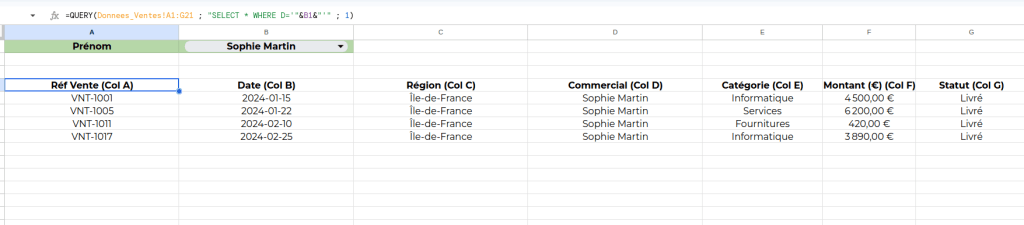 exempe de requête dynamique avec Query