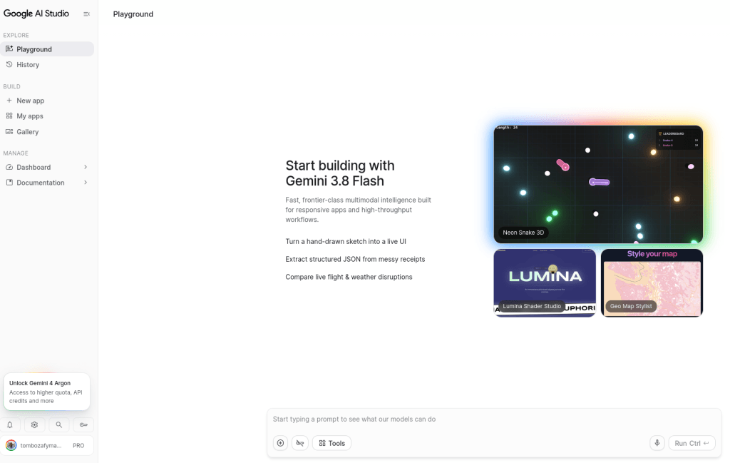 Page d'accueil de google ai studio