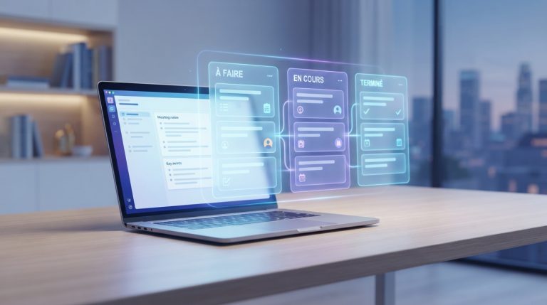 illustration de l'utilisation de googla ai studio montrant un ordinateur et un tableau de tâches